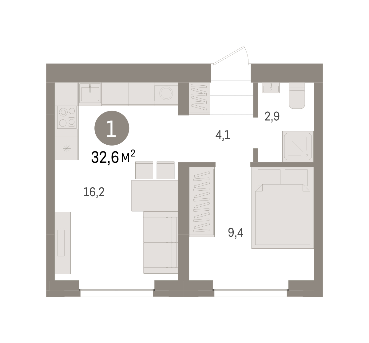 Планировка: Евродвушка 32.6 м² в ЖК Речной порт, Центр: Дом печати