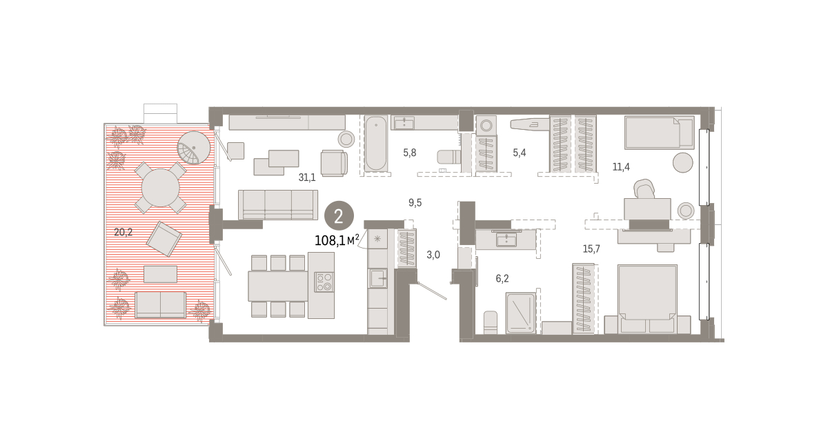 Планировка: 2-комнатная 109.8 м² в ЖК На Минской, Центр: Драмтеатр