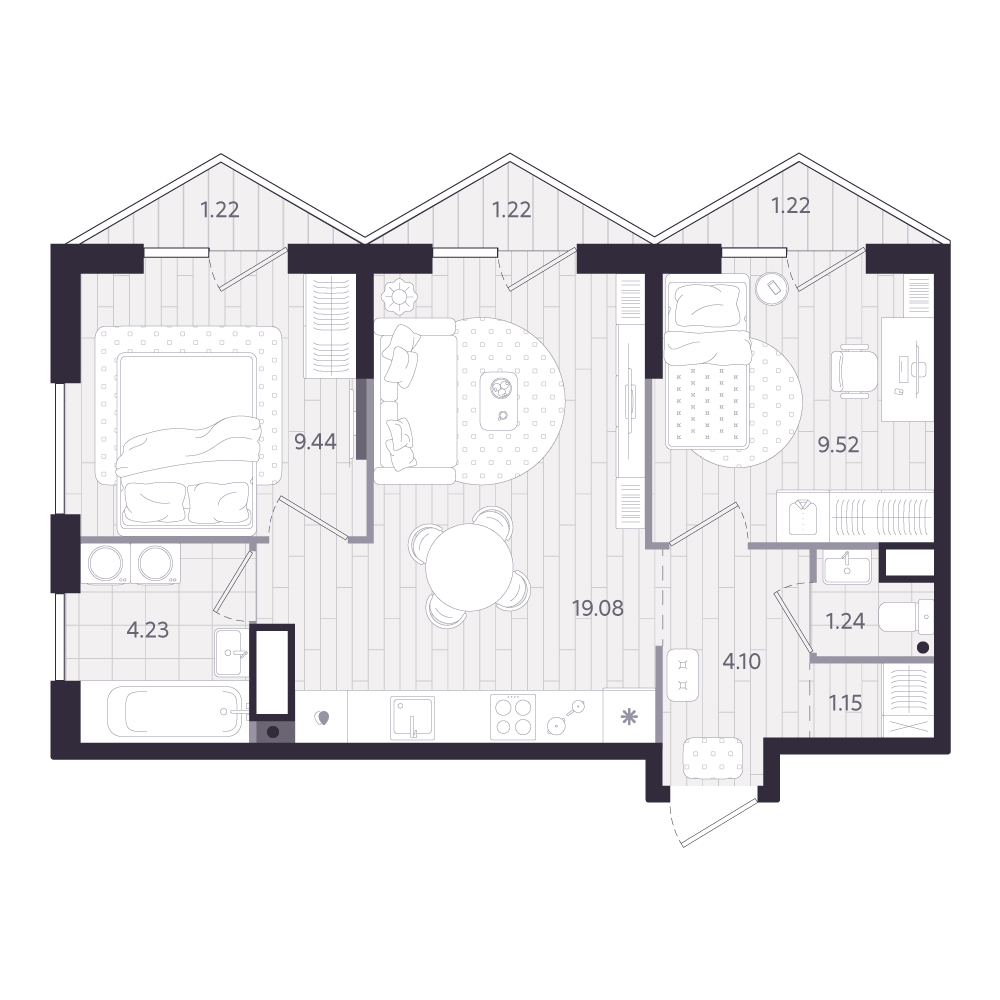Планировка: 2-комнатная 49.9 м² в ЖК Форсо, Зарека