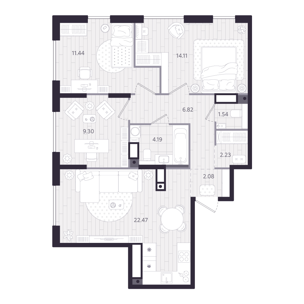 Планировка: Формат уточняется 74.2 м² в ЖК Форсо, Зарека