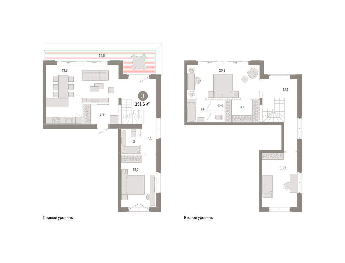 Планировка: 4-комнатная евро 151.6 м² в ЖК На Минской, Центр: Драмтеатр