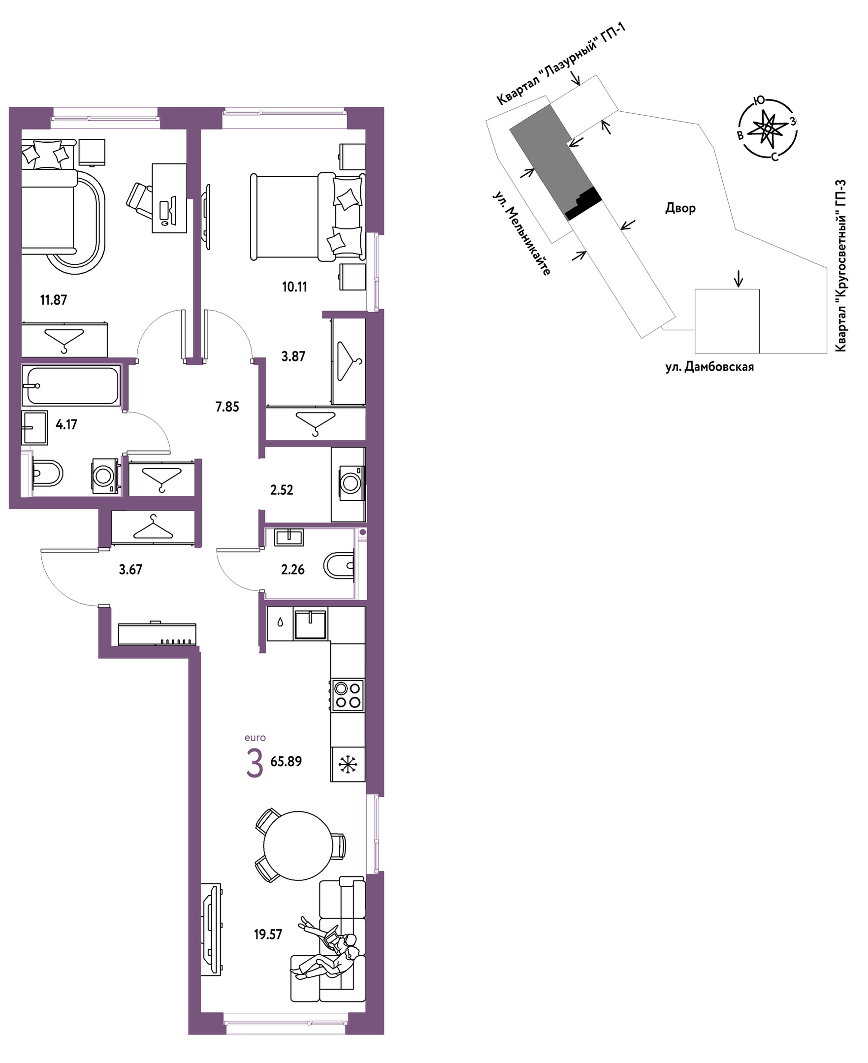Планировка: Формат уточняется 65.9 м² в ЖК Страна. Прибрежная, Центр: Студгородок