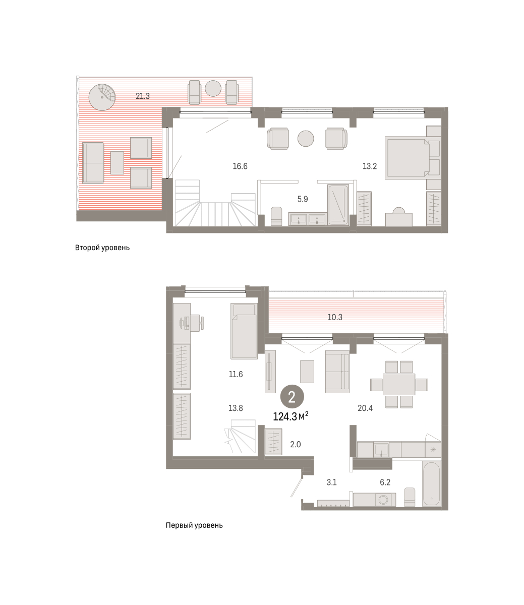 Планировка: Евротрешка 124.3 м² в ЖК Октябрьский на Туре, ДОК