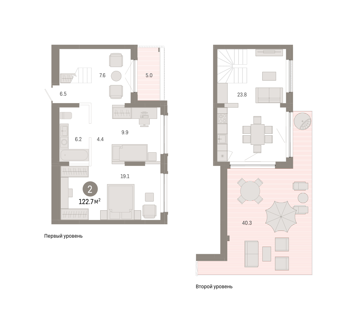Планировка: Евротрешка 122.7 м² в ЖК Октябрьский на Туре, ДОК