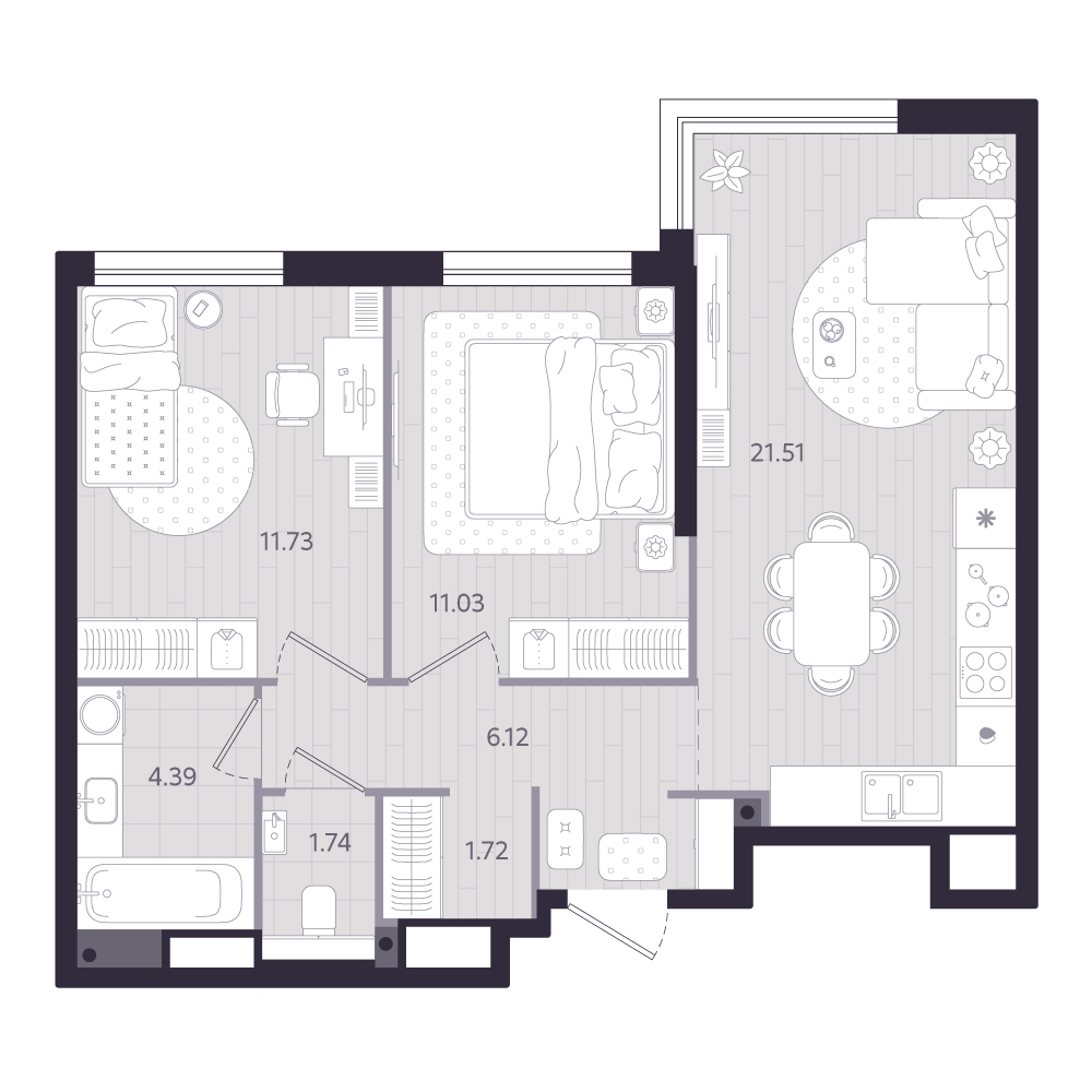 Планировка: 2-комнатная 58.2 м² в ЖК Форсо, Зарека