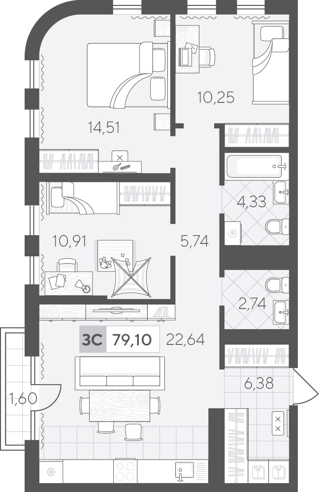 Планировка: Формат уточняется 79.1 м² в ЖК Скандиа. Квартал в Комарово Парк, Комарово Парк