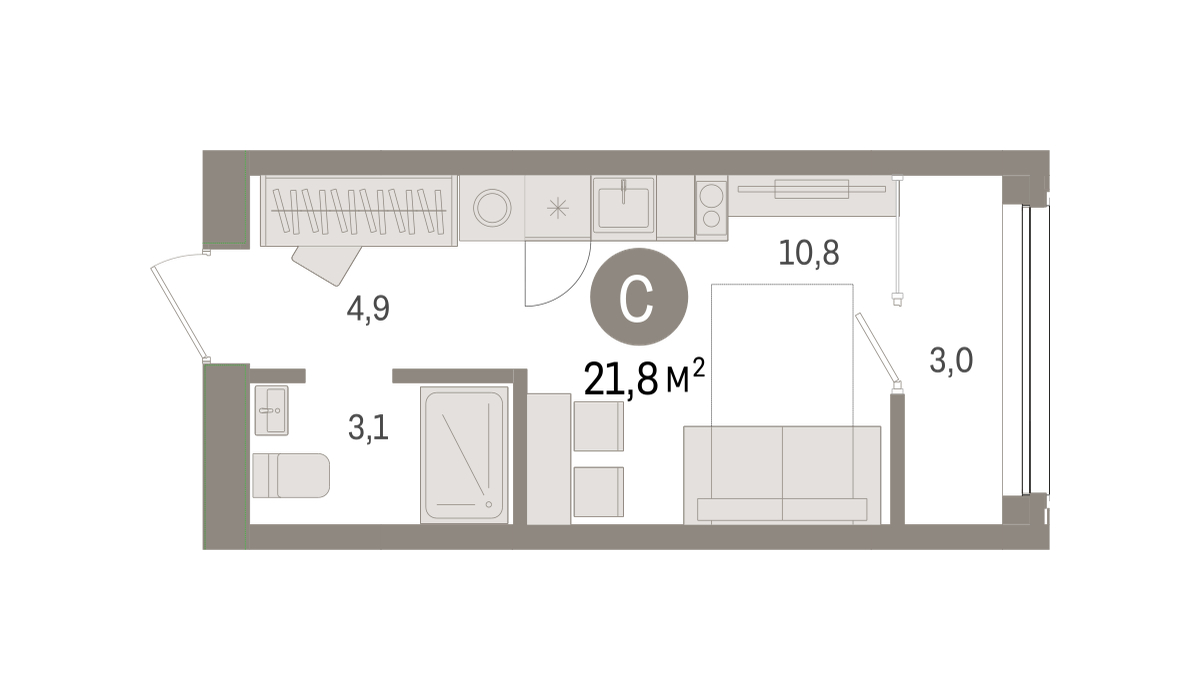 Планировка: Студия 21.4 м² в ЖК Зарека, Заречный