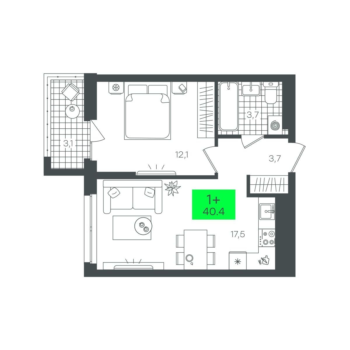 Планировка: Формат уточняется 40.5 м² в ЖК Сезоны, От Слободы до Комарово парк