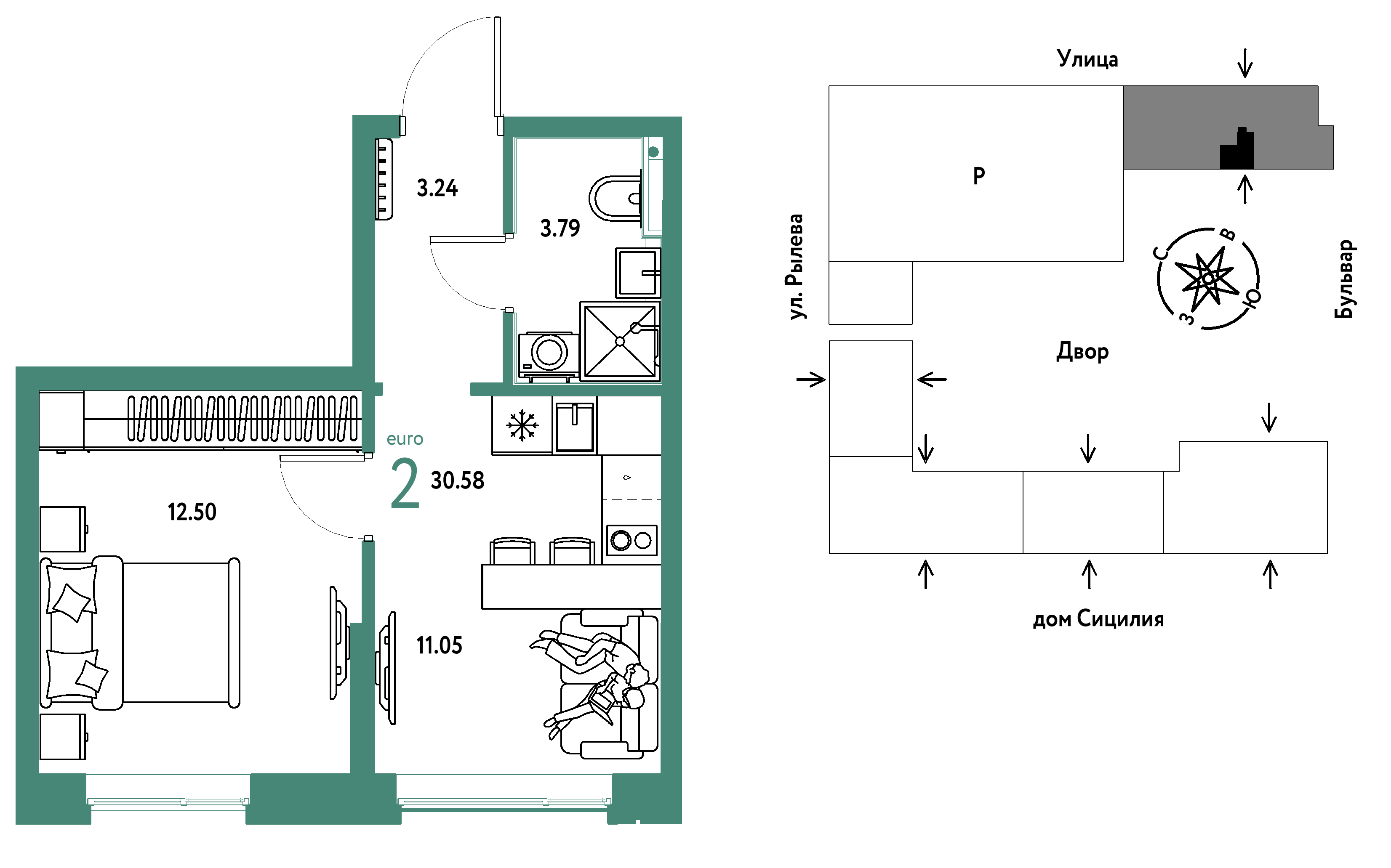Планировка: Формат уточняется 30.6 м² в ЖК Остров-сад, ДОК