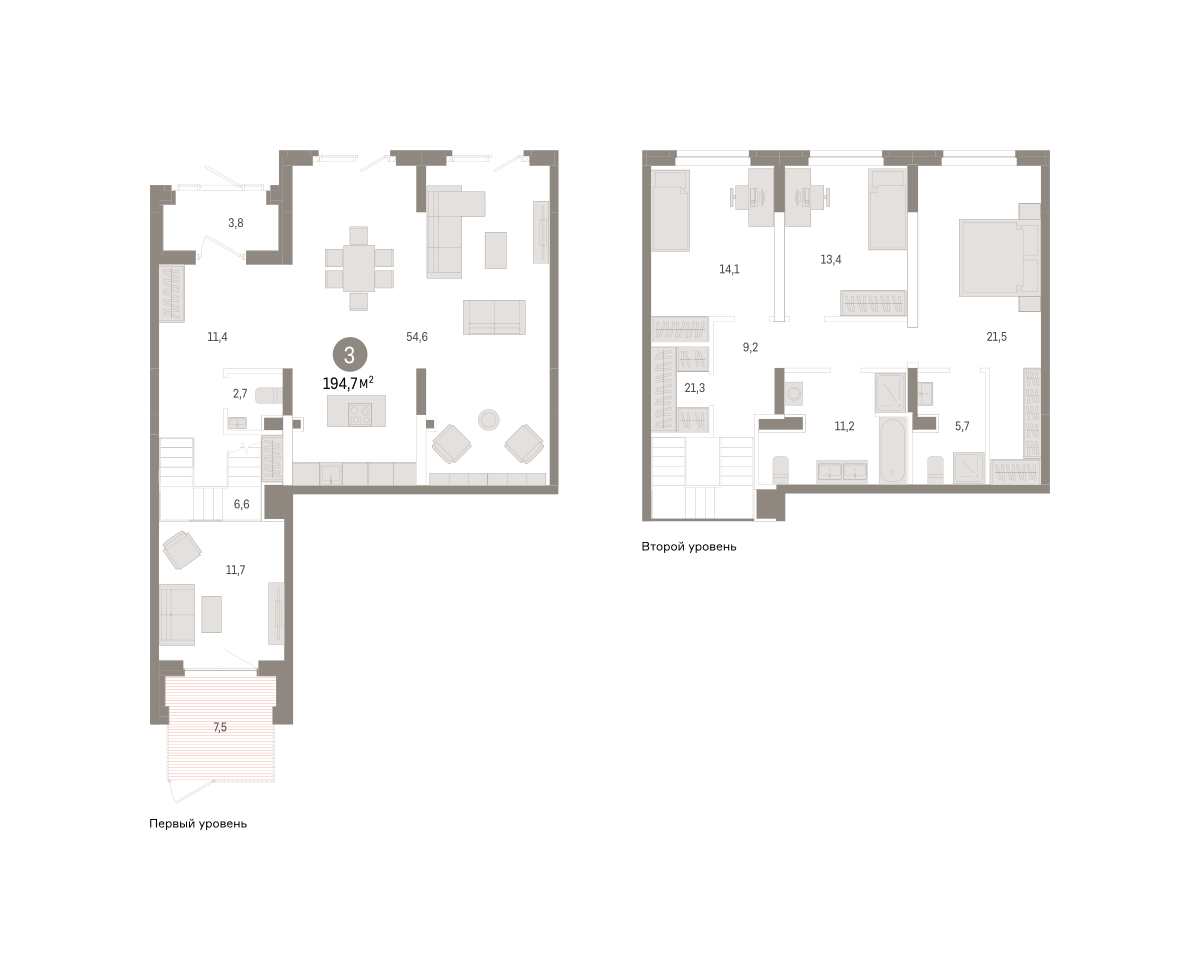 Планировка: 5-комнатная евро 194.7 м² в ЖК Речной порт, Центр: Дом печати