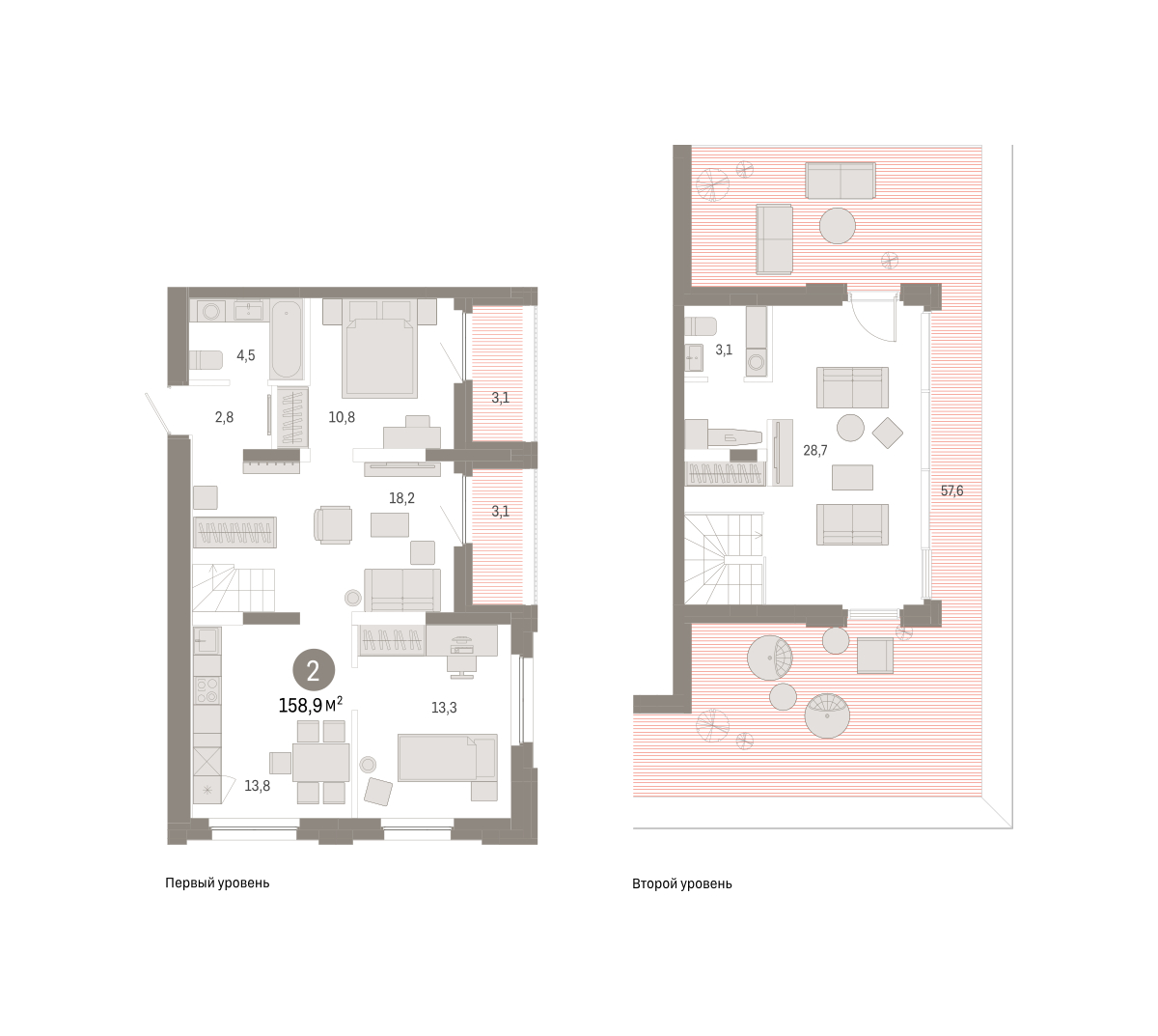 Планировка: 4-комнатная евро 158.9 м² в ЖК Зарека, Заречный