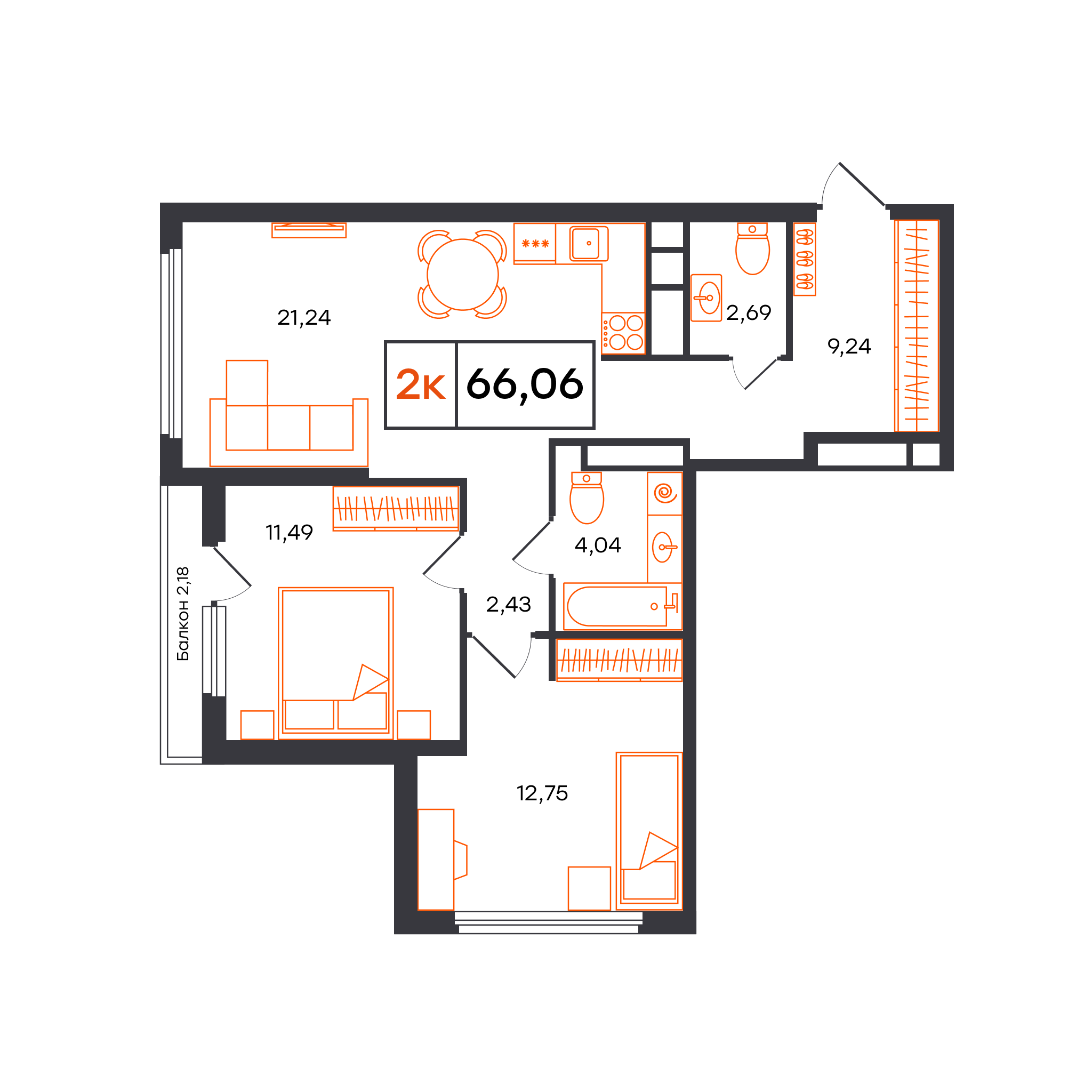 Планировка: Формат уточняется 66.1 м² в ЖК Отличие, Комарово Парк