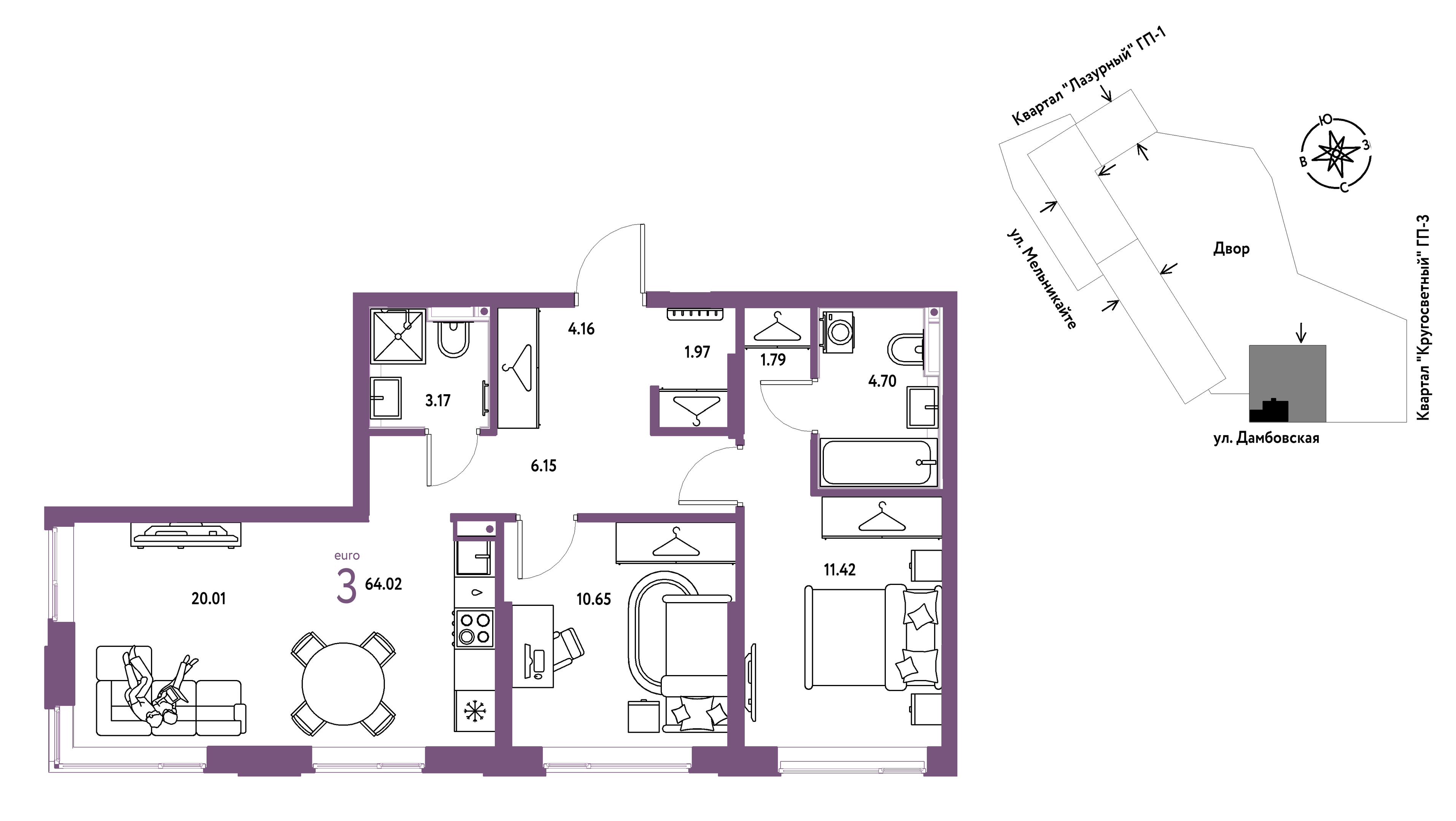 Планировка: Формат уточняется 64 м² в ЖК Страна. Прибрежная, Центр: Студгородок