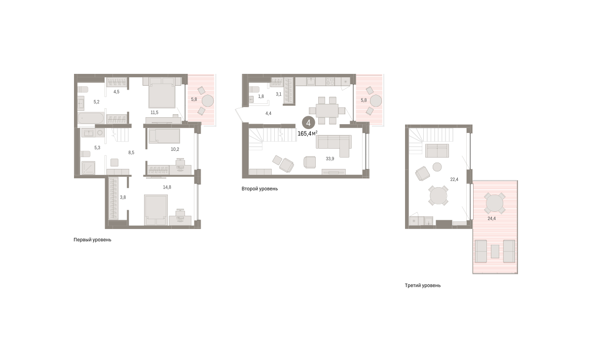 Планировка: 5-комнатная евро 165.4 м² в ЖК Дом у озера, Европейский