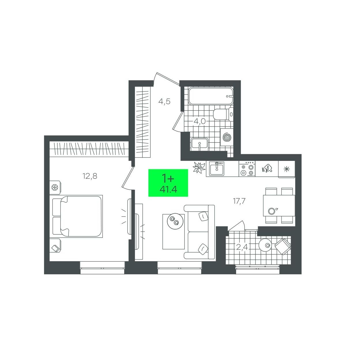 Планировка: Формат уточняется 41.4 м² в ЖК Сезоны, От Слободы до Комарово парк