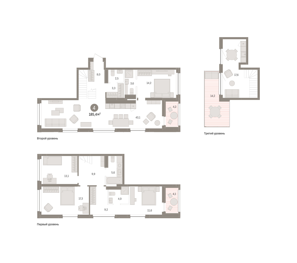 Планировка: 5-комнатная евро 185.4 м² в ЖК Дом у озера, Европейский