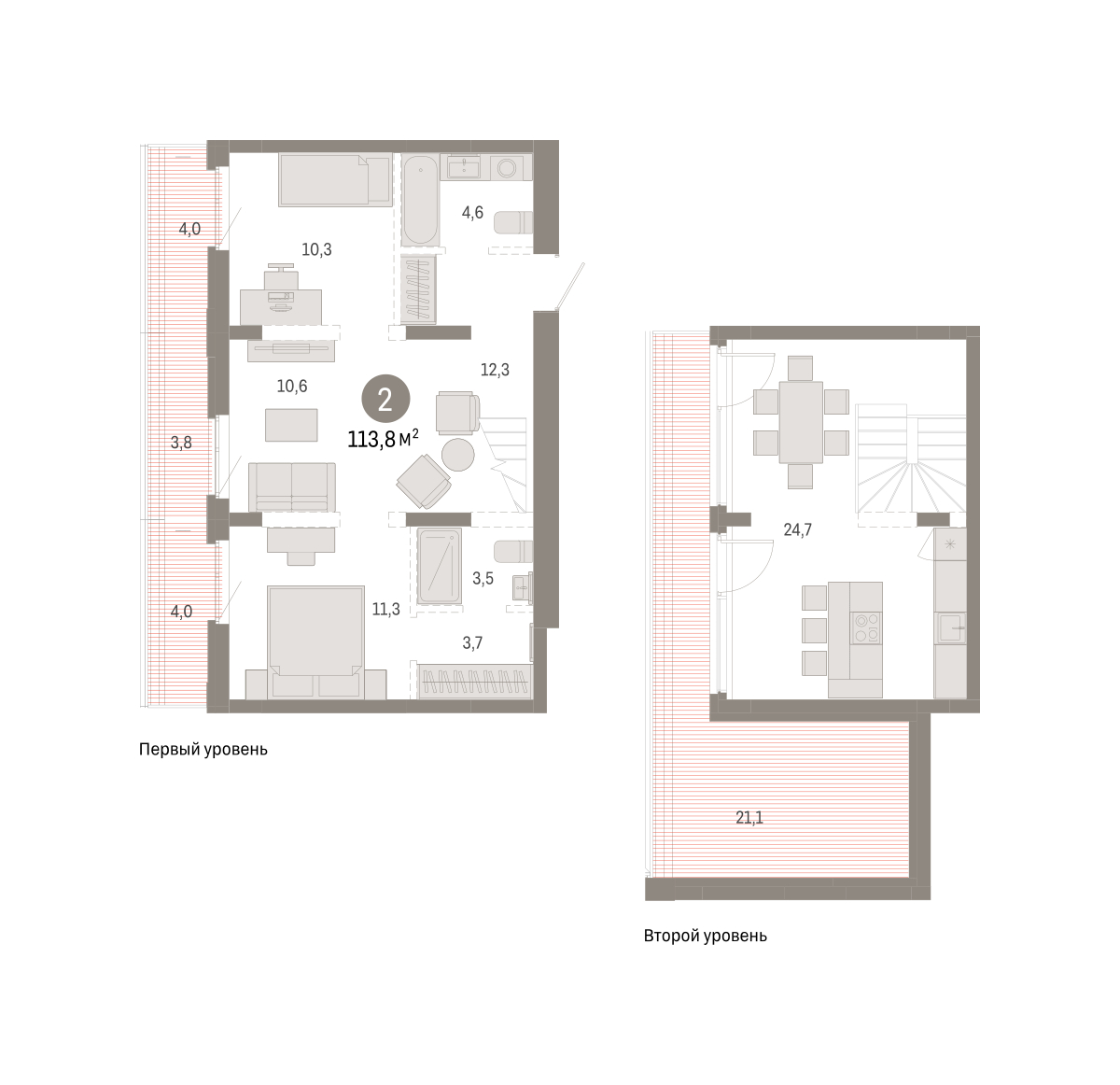 Планировка: Евротрешка 113.8 м² в ЖК Республики 205, Центр: КПД