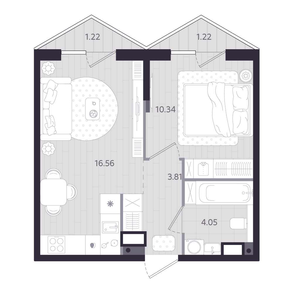 Планировка: 1-комнатная 35.5 м² в ЖК Форсо, Зарека