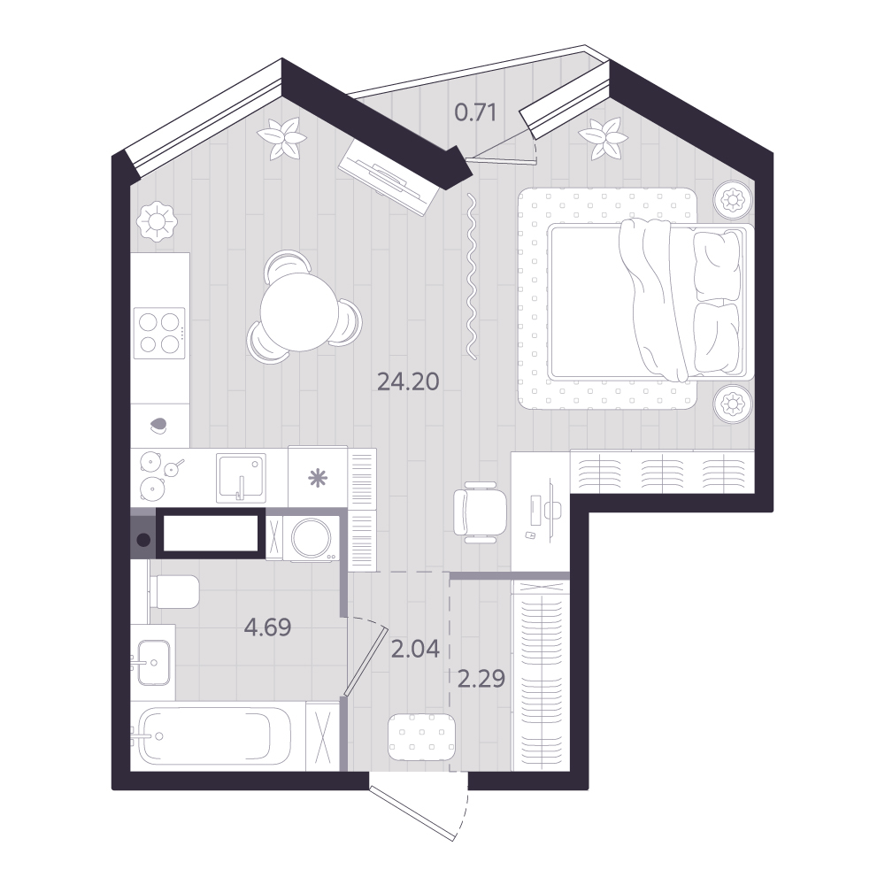 Планировка: Студия 33.4 м² в ЖК Форсо, Зарека
