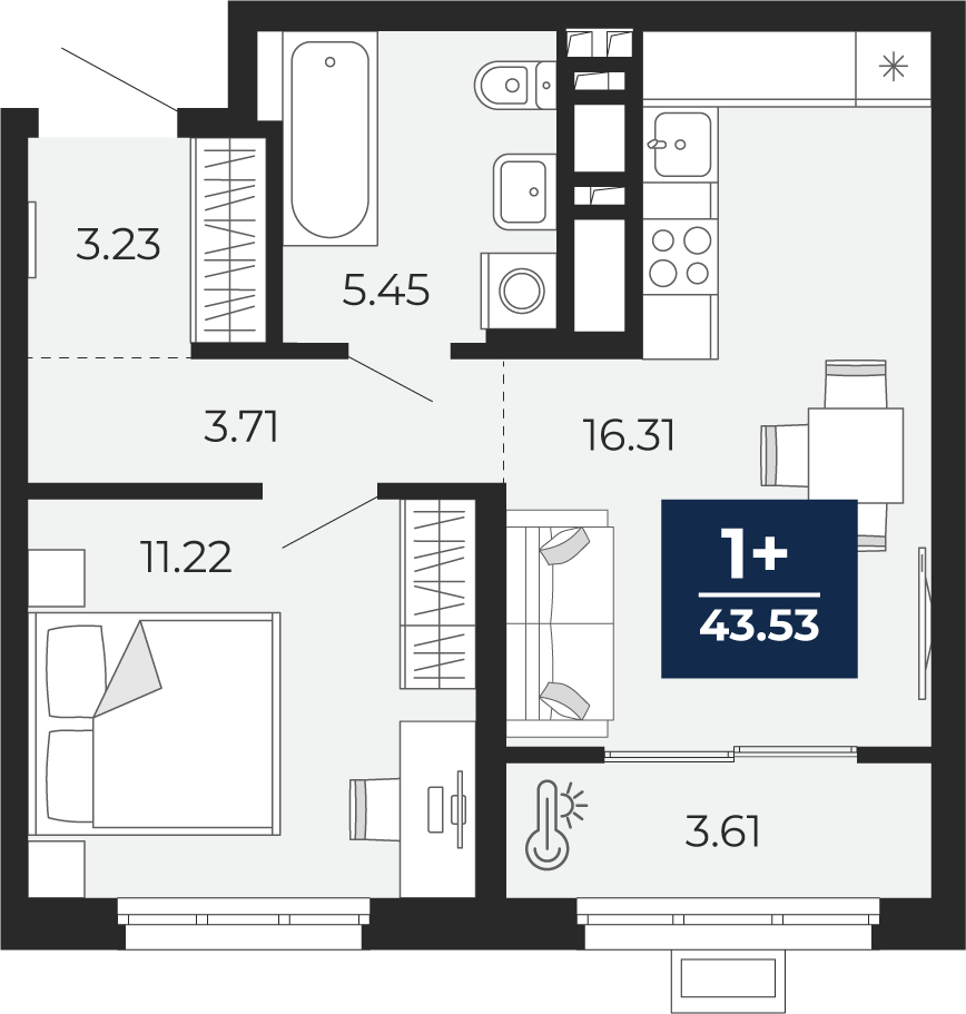 Планировка: Евродвушка 43.5 м² в ЖК Беринг, Лесобаза
