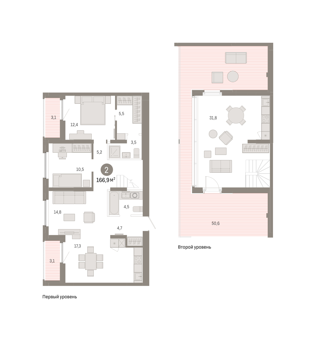 Планировка: 4-комнатная евро 166.9 м² в ЖК Зарека, Заречный