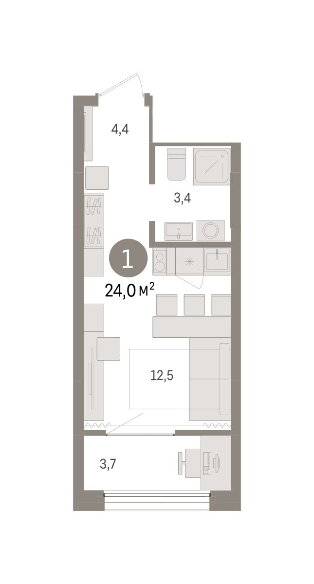 Планировка: Студия 24 м² в ЖК Октябрьский на Туре, ДОК