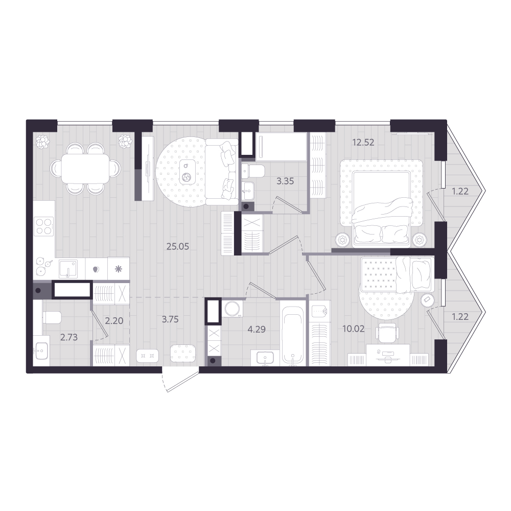 Планировка: 2-комнатная 64.7 м² в ЖК Форсо, Зарека