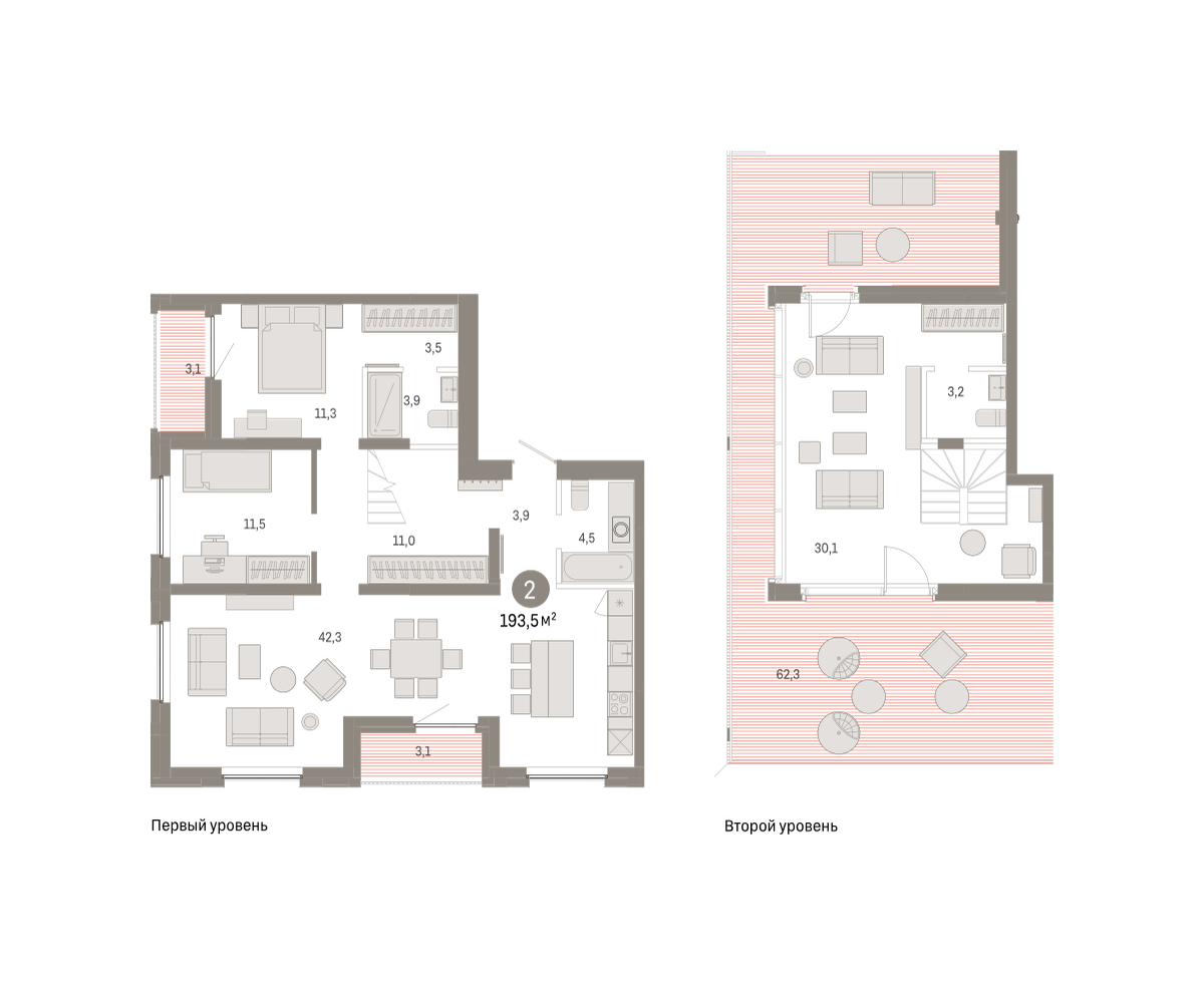 Планировка: 4-комнатная евро 193.5 м² в ЖК Зарека, Заречный