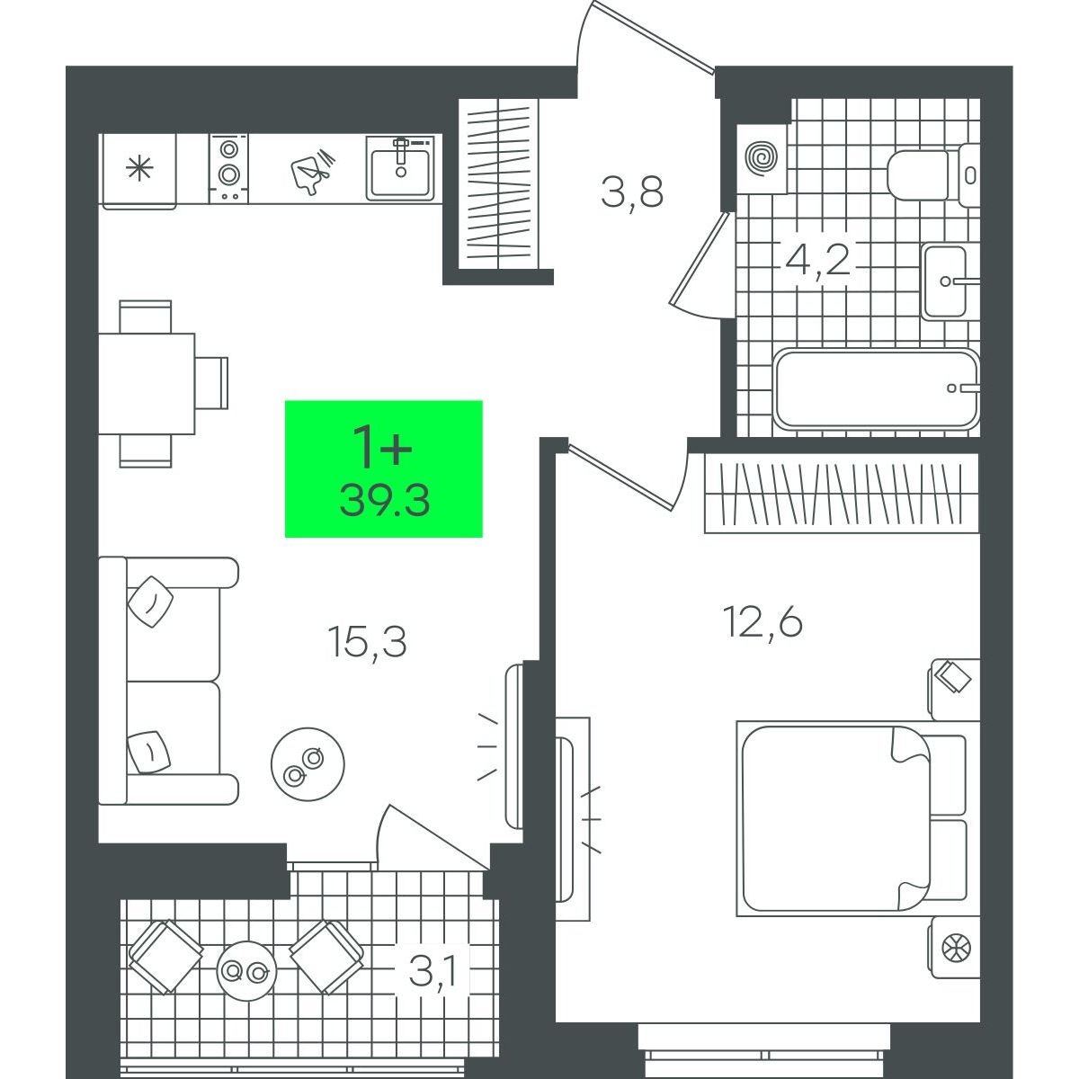 Планировка: Формат уточняется 39.3 м² в ЖК Гранд Квартал, Комарово Парк