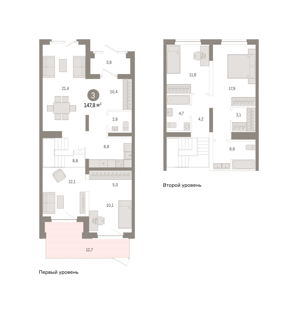 Планировка: 4-комнатная евро 147.8 м² в ЖК Речной порт, Центр: Дом печати