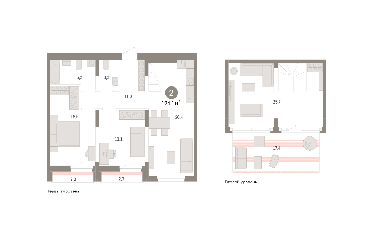 Планировка: 2-комнатная 124.1 м² в ЖК Речной порт, Центр: Дом печати
