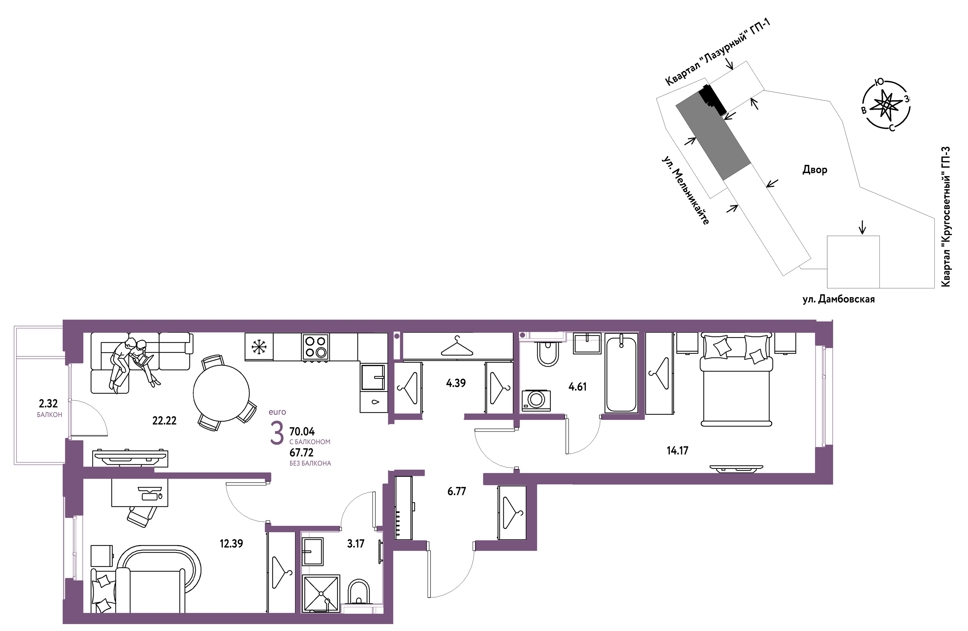 Планировка: Формат уточняется 70 м² в ЖК Страна. Прибрежная, Центр: Студгородок