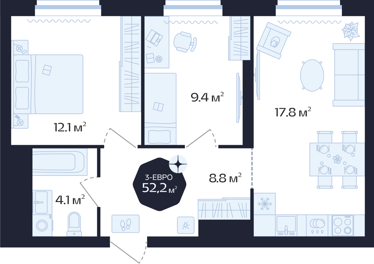 Планировка: Формат уточняется 52.2 м² в ЖК Да.Квартал Централь, Центр: Дом печати