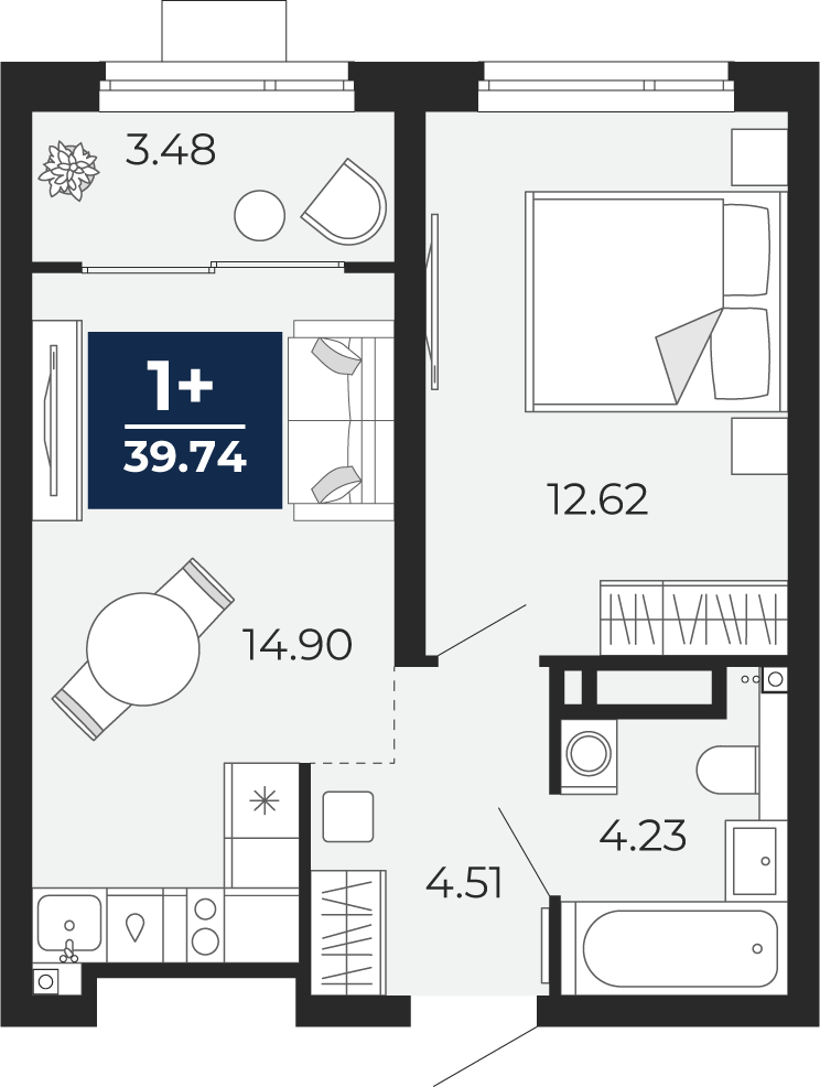 Планировка: Евродвушка 36.3 м² в ЖК Прео, Тюменская слобода