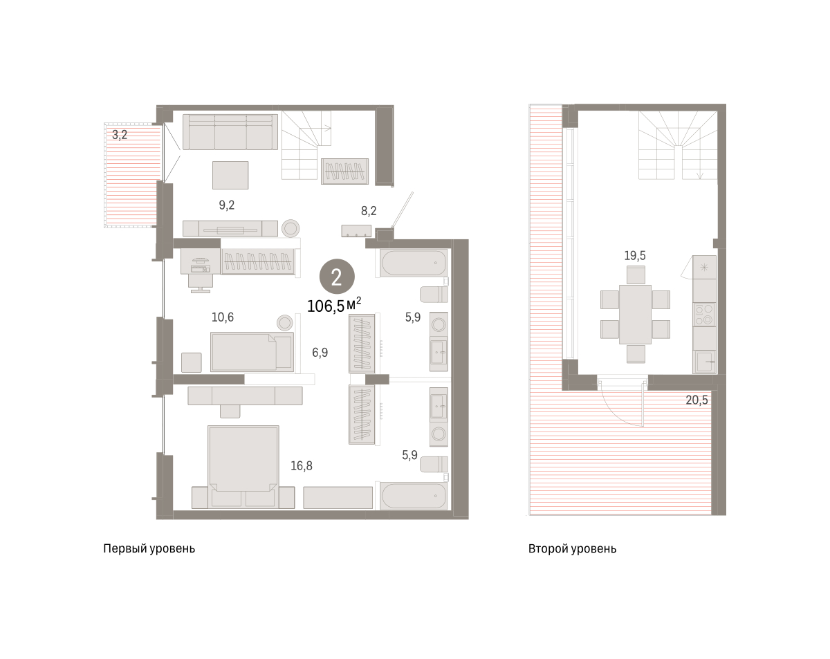 Планировка: Евротрешка 106.5 м² в ЖК Республики 205, Центр: КПД