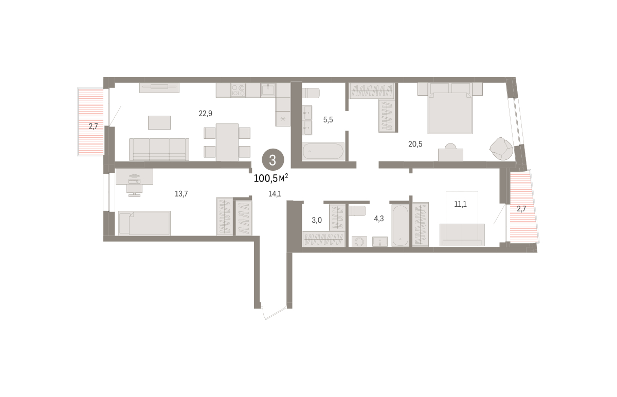 Планировка: 4-комнатная евро 100.5 м² в ЖК Речной порт, Центр: Дом печати