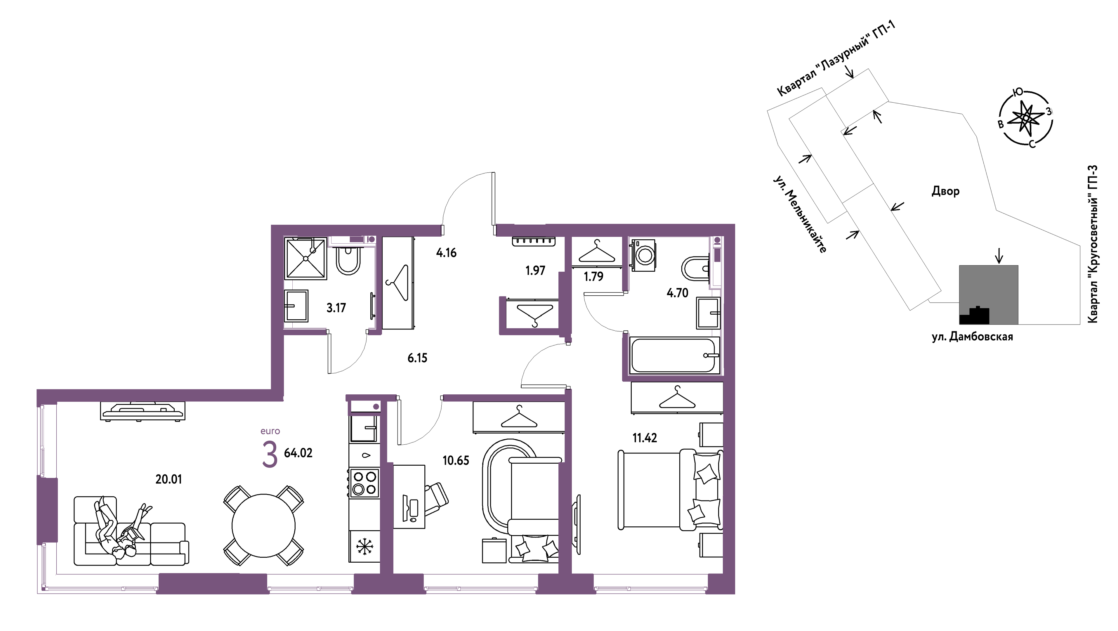 Планировка: Формат уточняется 64 м² в ЖК Страна. Прибрежная, Центр: Студгородок