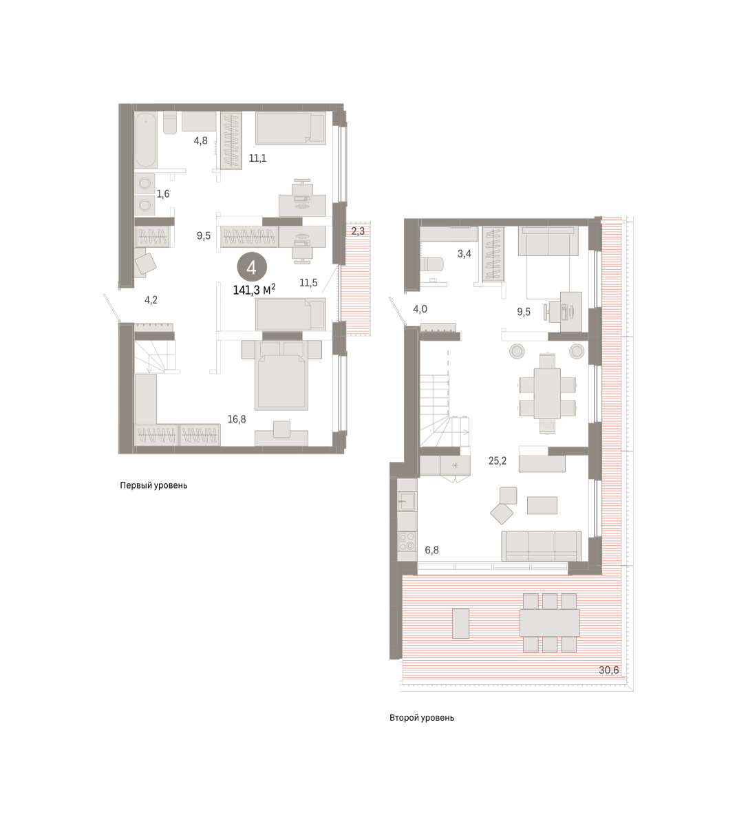 Планировка: 5-комнатная евро 141.3 м² в ЖК Октябрьский на Туре, ДОК