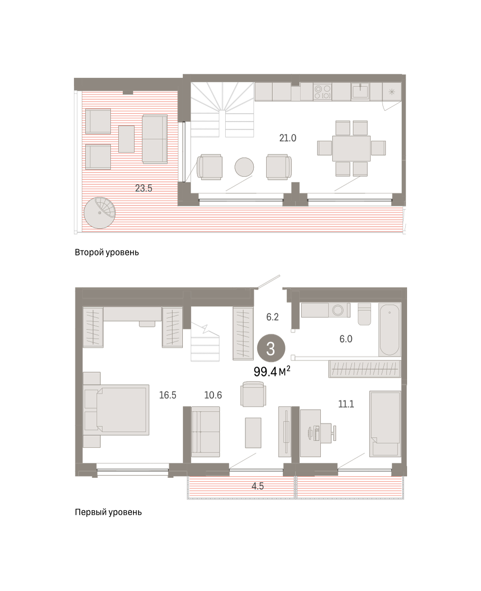 Планировка: 4-комнатная евро 99.4 м² в ЖК Октябрьский на Туре, ДОК