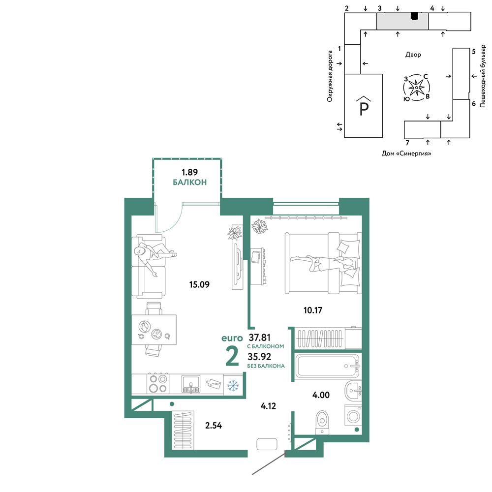 Планировка: Формат уточняется 37.8 м² в ЖК Юнион, Плеханово