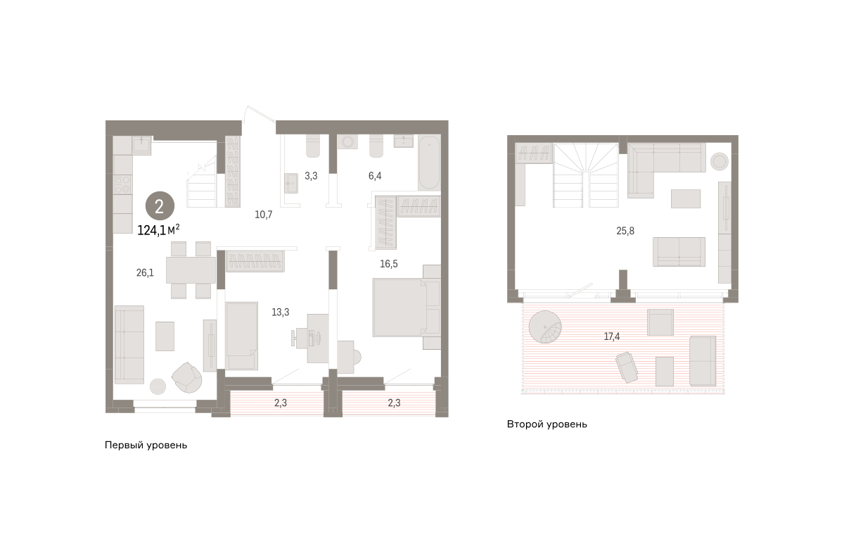Планировка: 2-комнатная 124.1 м² в ЖК Речной порт, Центр: Дом печати