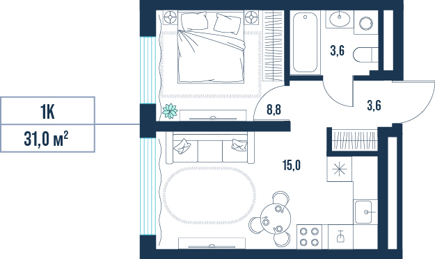 Планировка: Формат уточняется 31 м² в ЖК AIRIS, Комарово Парк