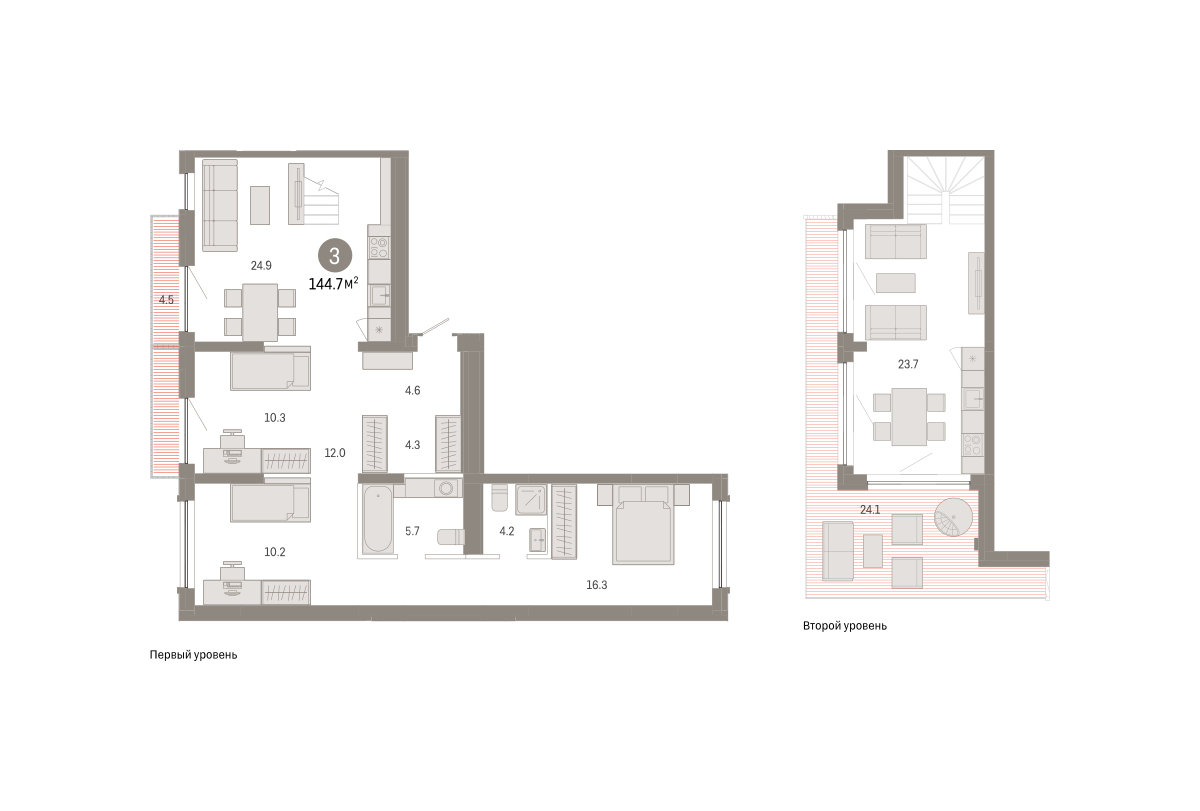 Планировка: 4-комнатная евро 144.7 м² в ЖК Октябрьский на Туре, ДОК