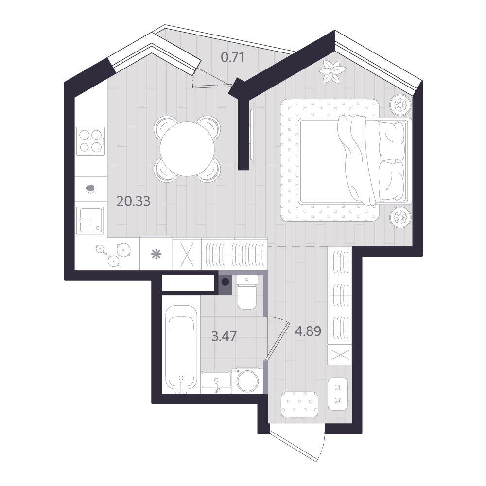 Планировка: Студия 28.9 м² в ЖК Форсо, Зарека
