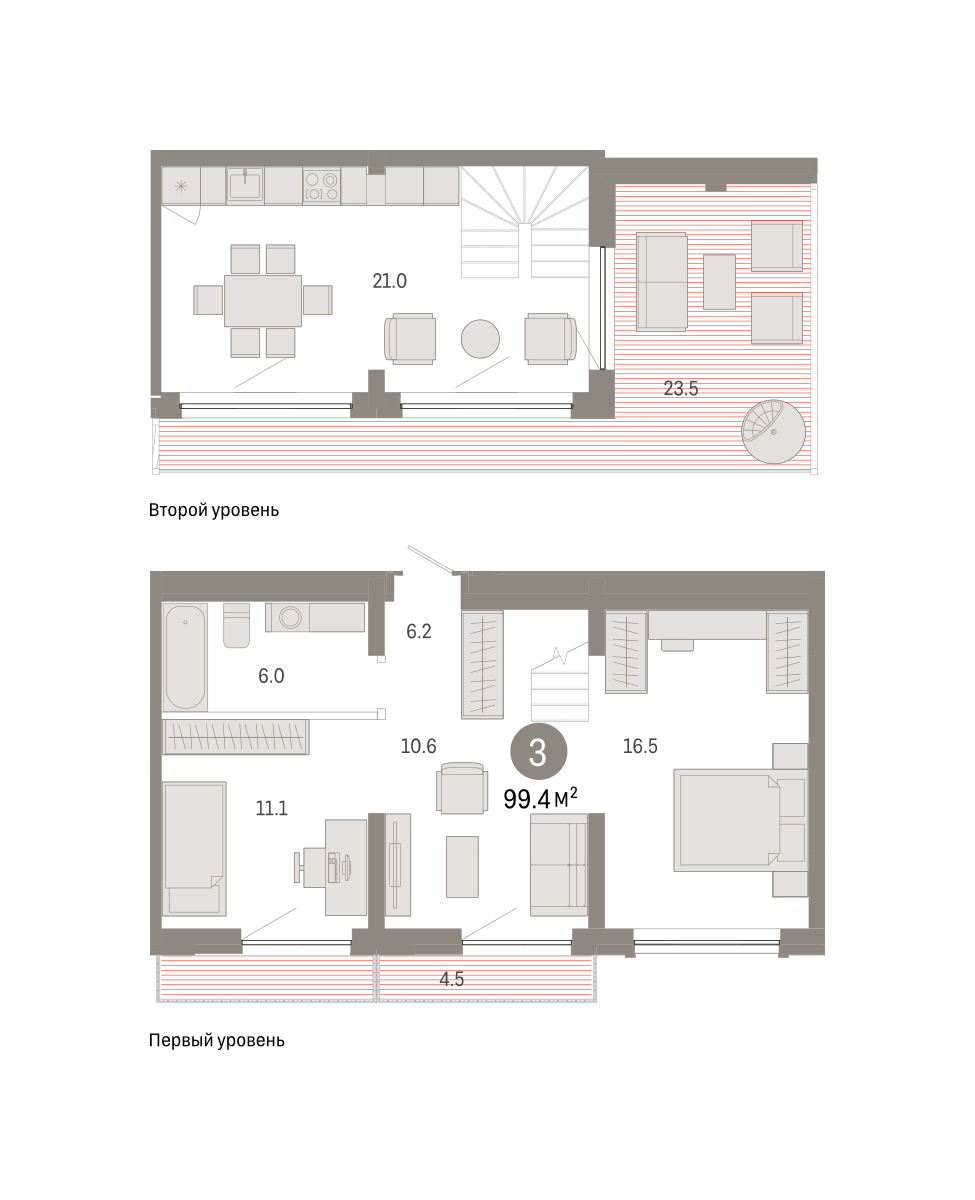 Планировка: 4-комнатная евро 99.4 м² в ЖК Октябрьский на Туре, ДОК