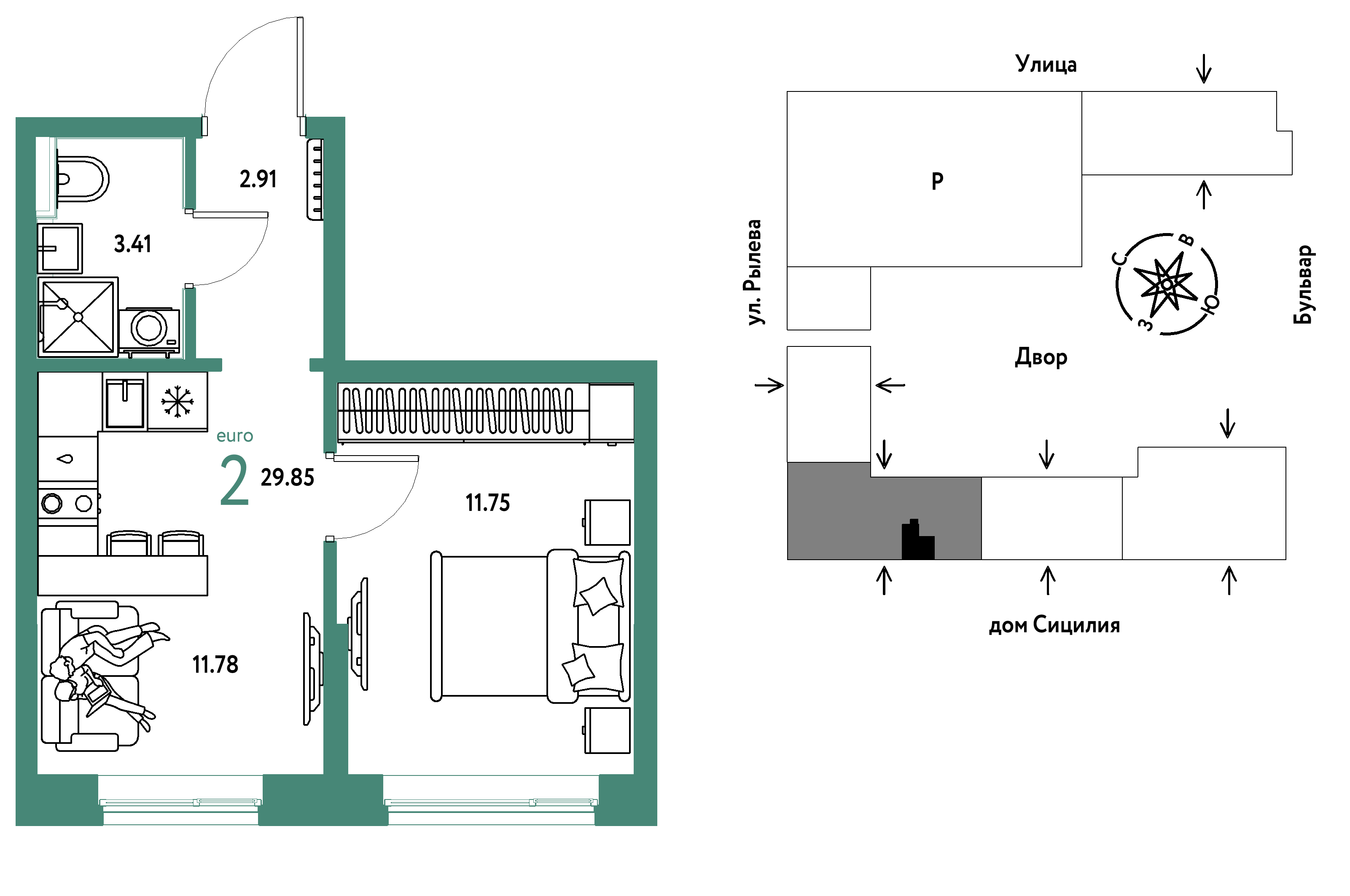 Планировка: Формат уточняется 29.9 м² в ЖК Остров-сад, ДОК