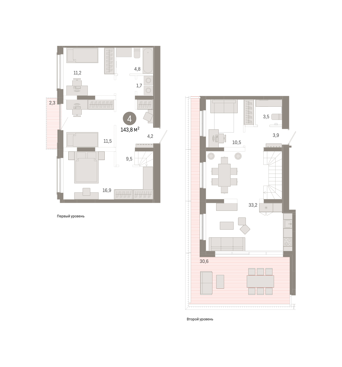 Планировка: 4-комнатная 143.8 м² в ЖК Октябрьский на Туре, ДОК