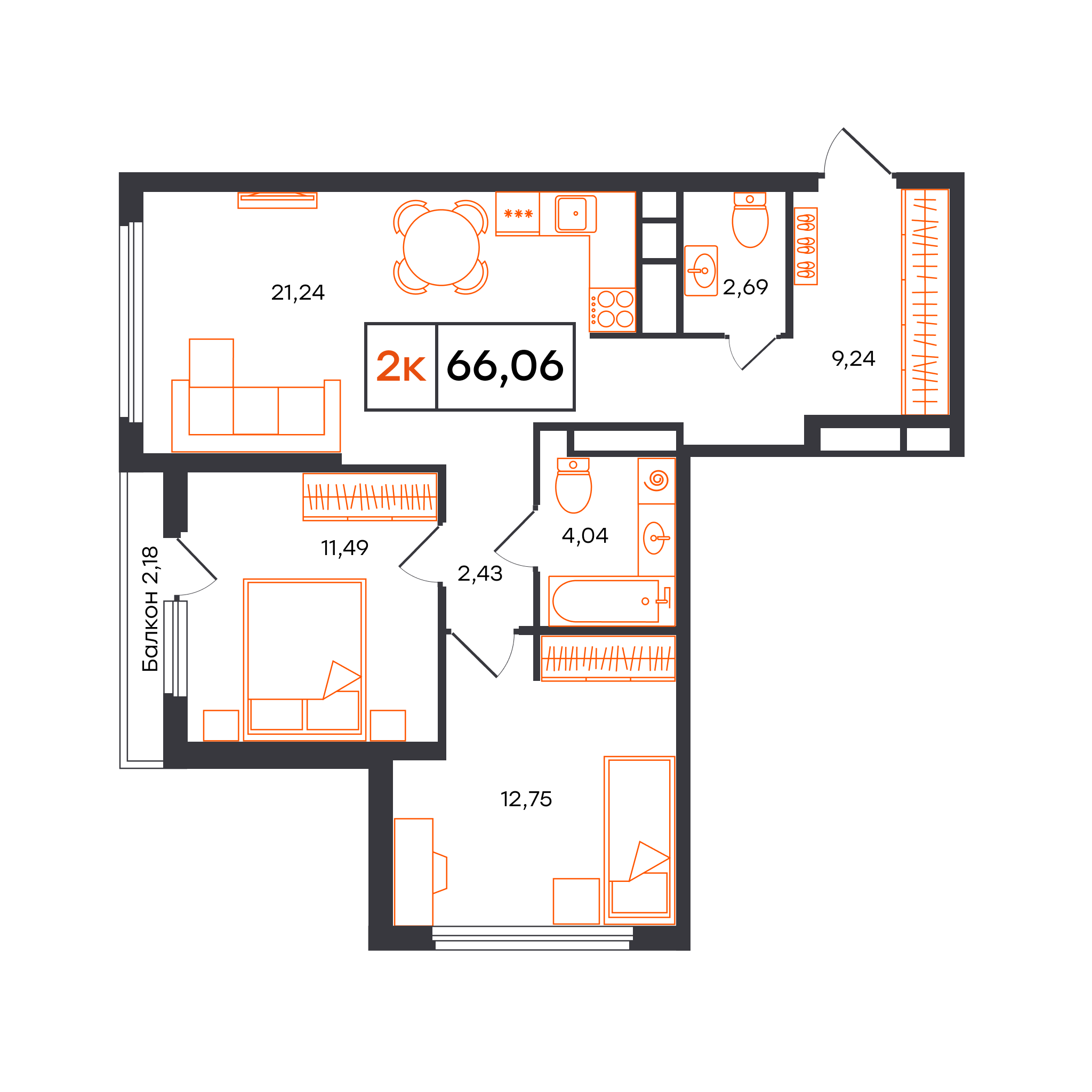 Планировка: Формат уточняется 66.1 м² в ЖК Отличие, Комарово Парк