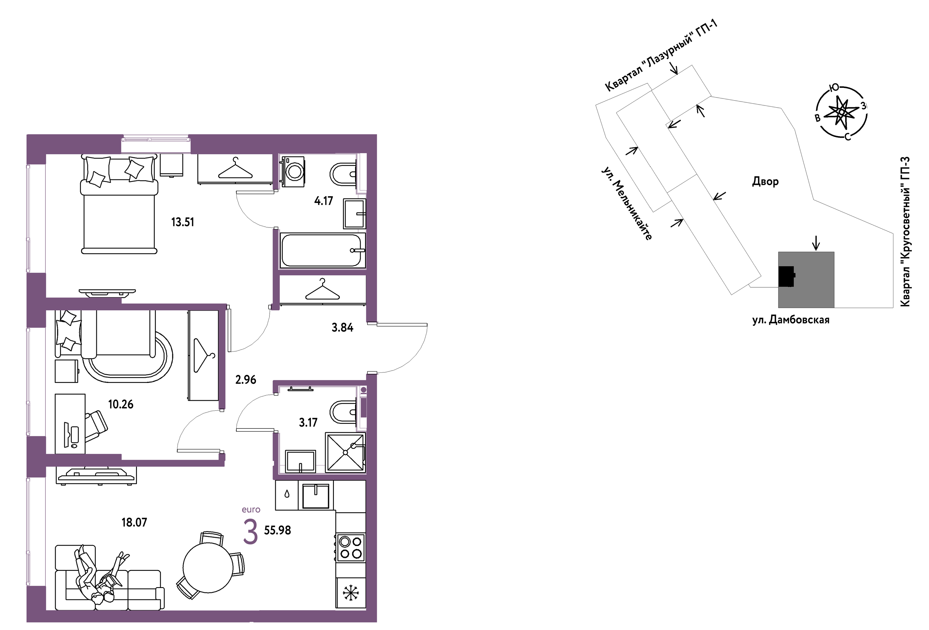 Планировка: Формат уточняется 56 м² в ЖК Страна. Прибрежная, Центр: Студгородок