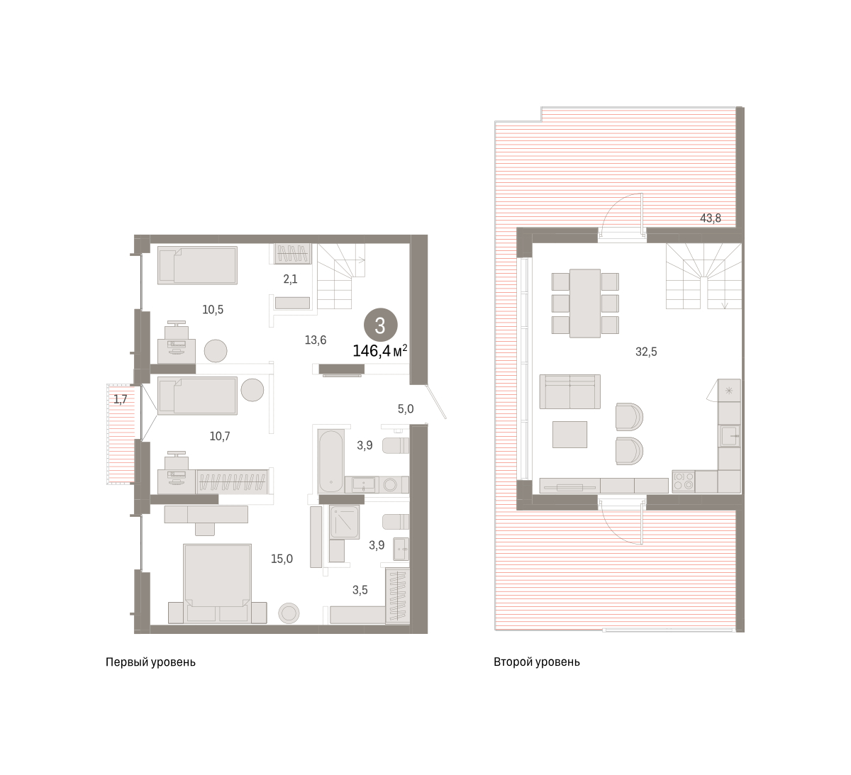 Планировка: 4-комнатная евро 146.4 м² в ЖК Республики 205, Центр: КПД